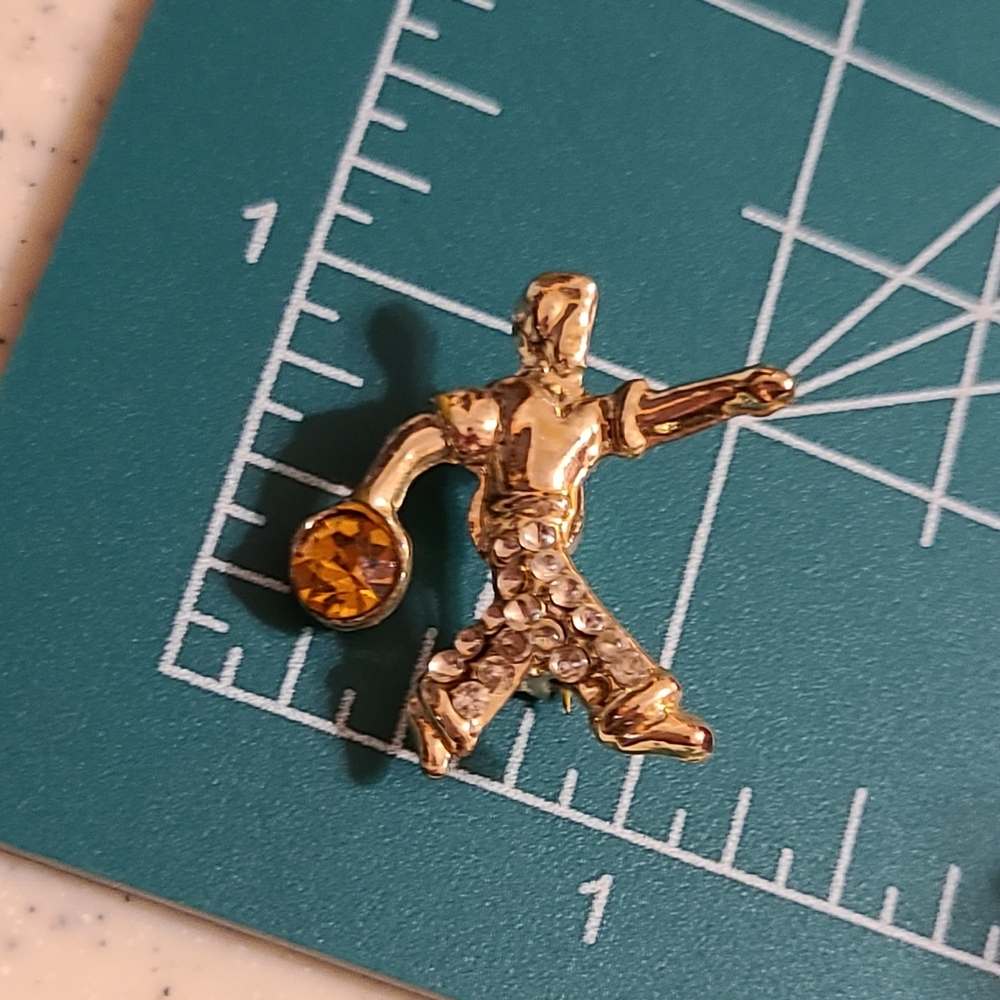 Gold and Silver Rhinestone Brooch Little Bowler